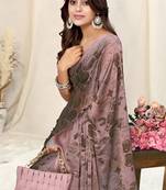 Dusty pink chiffon abstract plain saree with unstitched blouse piece