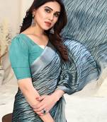 Light Grey Chiffon Abstract Plain Saree With Unstitched Blouse Piece