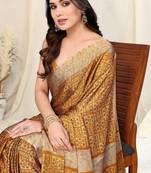 Mustard Chiffon Batik Printed Saree With Unstitched Blouse Piece