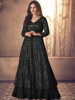 Black Georgette Wedding Lehenga Kameez AM123F 1