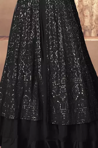 Black Georgette Wedding Lehenga Kameez AM123F