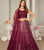 DAZZLING MAHROON EMBROIDERED WORK ART SILK BRIDESMAID LEHENGA CHOLI