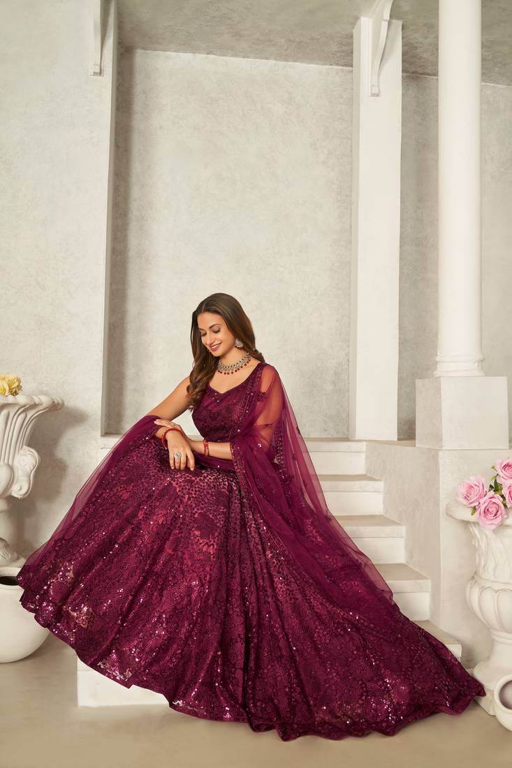 DAZZLING MAHROON EMBROIDERED WORK ART SILK BRIDESMAID LEHENGA CHOLI