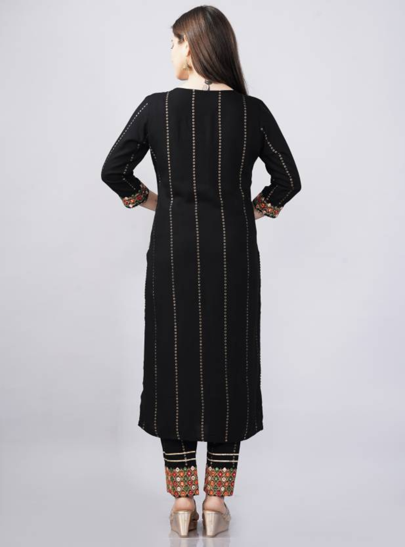 Rayon Printed & Embroidered Designer & Beautiful A-Line Kurti With pant & Dupatta Set