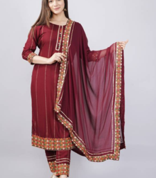 Rayon Printed & Embroidered Designer & Beautiful A Line Kurti With Pant & Dupatta Set