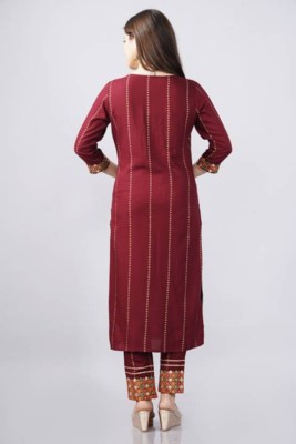 Rayon Printed & Embroidered Designer & Beautiful A Line Kurti With Pant & Dupatta Set 4