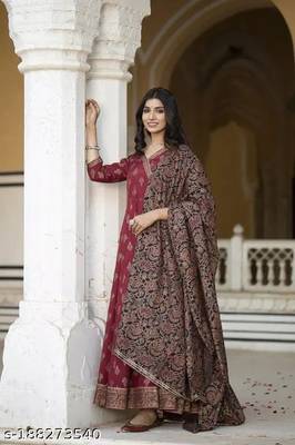 Rayon Self Design D4 INDI Printed Angrakha Designer Kurti With Banarasi Printed Dupatta Set For Womens & Girls 1
