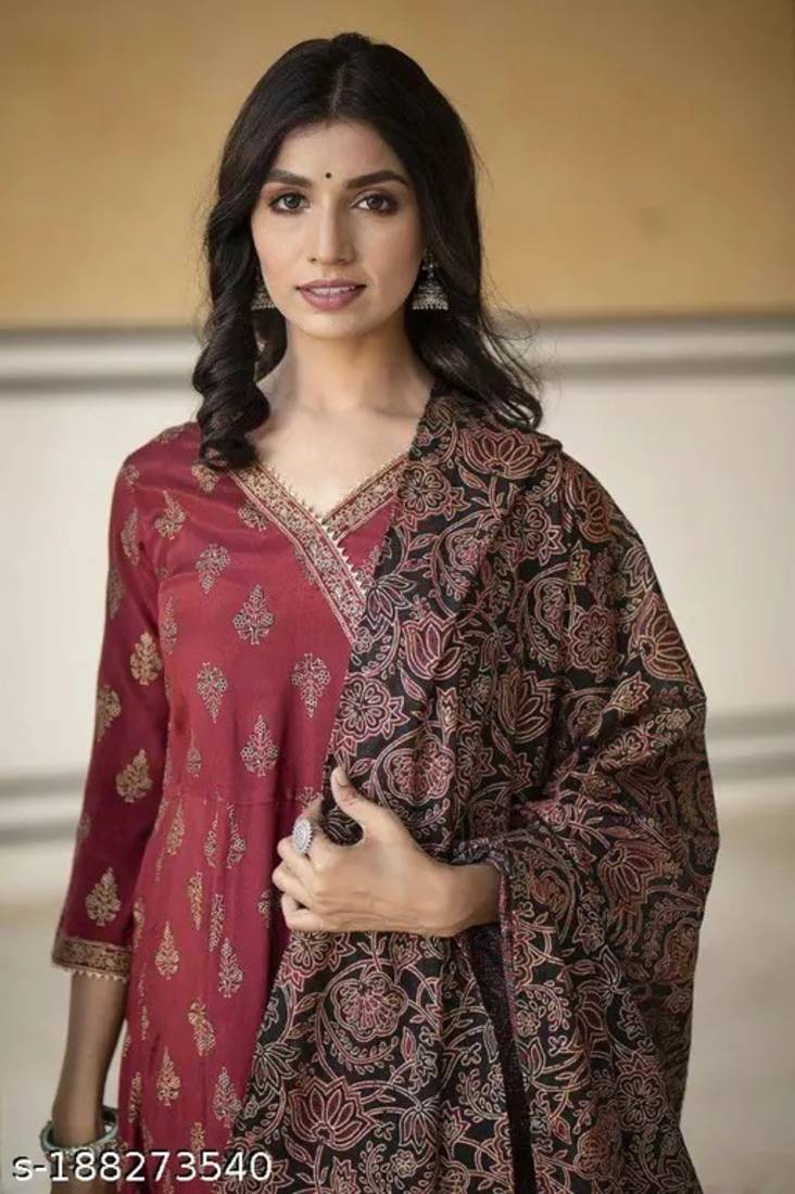 Rayon Self Design D4 INDI Printed Angrakha Designer Kurti With Banarasi Printed Dupatta Set For Womens & Girls