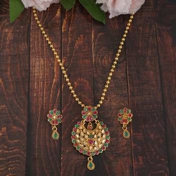 Mansiyaorange antique gold multicolor  floral pendant chain jewellery 2