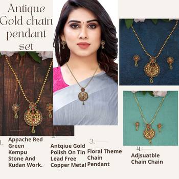 Mansiyaorange antique gold multicolor  floral pendant chain jewellery 3