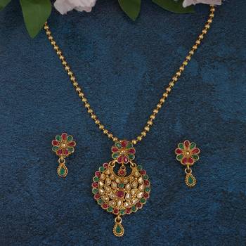 Mansiyaorange antique gold multicolor  floral pendant chain jewellery 1
