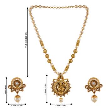 Mansiyaorange matte  gold temple theme lord  ganesha pendant pearl jewellery  set 5
