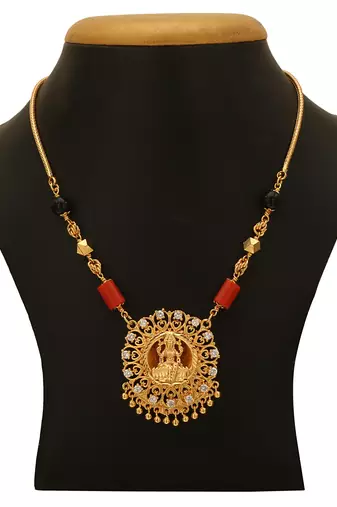 Laxmi pendant chain with coral beads SHORT
