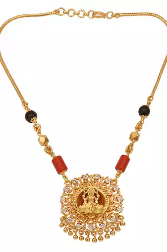 Laxmi pendant chain with coral beads SHORT