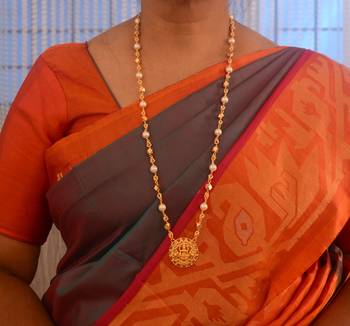 Laxmi pendant Swarovski pearl necklace LONG one gram gold 2