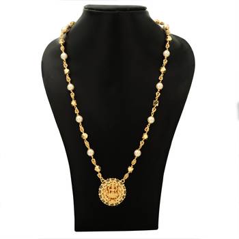 Laxmi pendant Swarovski pearl necklace LONG one gram gold 3
