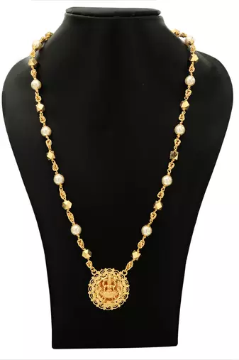 Laxmi pendant Swarovski pearl necklace LONG one gram gold