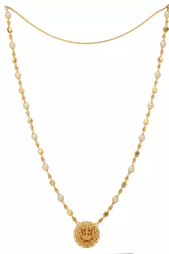 Laxmi pendant Swarovski pearl necklace LONG one gram gold