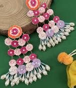 Colorful sequence beaded earring floral with pearl design dangler earring fashion jewelry for women