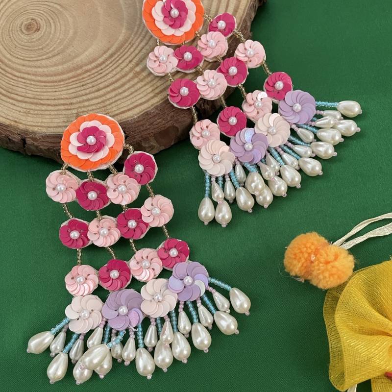 Colorful sequence beaded earring floral with pearl design dangler earring  fashion jewelry for women