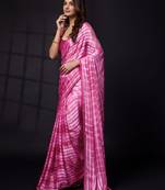  Pink Satin Print With Sirojki Work Traditional Wedding Party Wear Groom Saree With Blouse