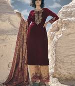 maroon velvet embroidered dress material