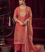 orange organza jacquard dress material