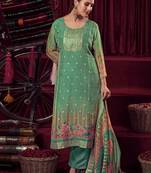 green organza jacquard dress material