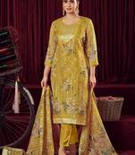 mustard organza jacquard dress material