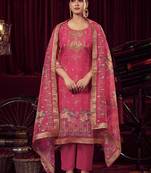 magenta organza jacquard dress material