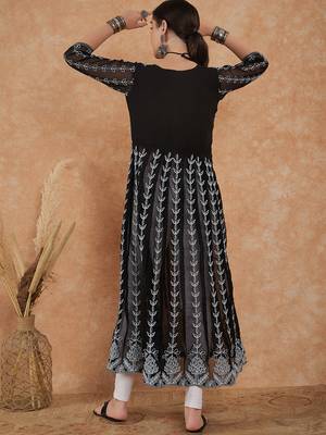 Women's black rayon embroidery georgette kurti 5