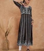 Women's black rayon embroidery georgette kurti