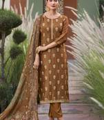 brown silk jacquard dress material