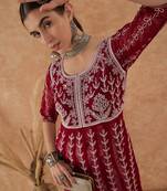 Women's maroon rayon embroidery georgette kurti