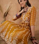 Women's mustard rayon embroidery georgette kurti