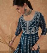 Women's teal rayon embroidery georgette kurti