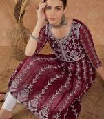 Women's wine rayon embroidery georgette kurti