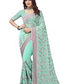 Sea Green Resham Embroidery Work Georgette Saree