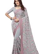 Grey Resham Embroidery Work Georgette Saree