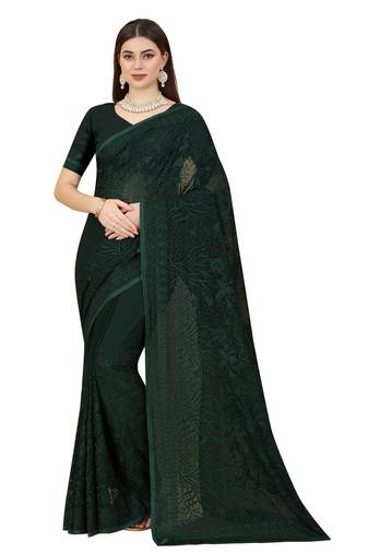 Bottle Green Resham Stone Embroidery Georgette Saree
