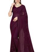 Purple Resham Stone Embroidery Georgette Saree