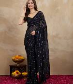 Black Bollywood Saree Georgette Embroidery Work Saree