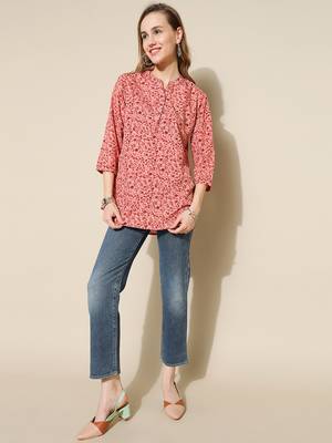Anushil women's short kurti: contemporary comfort and style, relaxed fit - plus size, floral printed 4