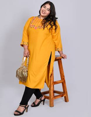 Anushil plus size cotton rayon kurta - elegant embroidery for a fashionable look 3