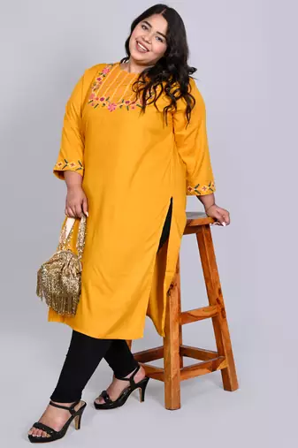Anushil plus size cotton rayon kurta - elegant embroidery for a fashionable look