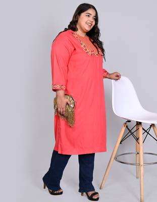 Anushil plus size cotton rayon kurta - elegant embroidery for a fashionable look 1