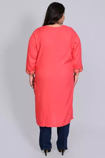 Anushil plus size cotton rayon kurta - elegant embroidery for a fashionable look