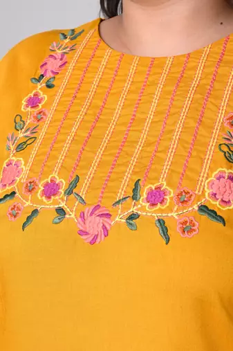 Anushil plus size cotton rayon kurta - elegant embroidery for a fashionable look