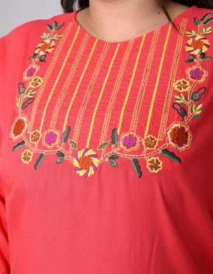 Anushil plus size cotton rayon kurta - elegant embroidery for a fashionable look 4