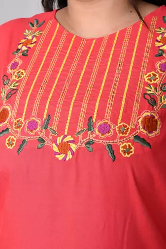 Anushil plus size cotton rayon kurta - elegant embroidery for a fashionable look
